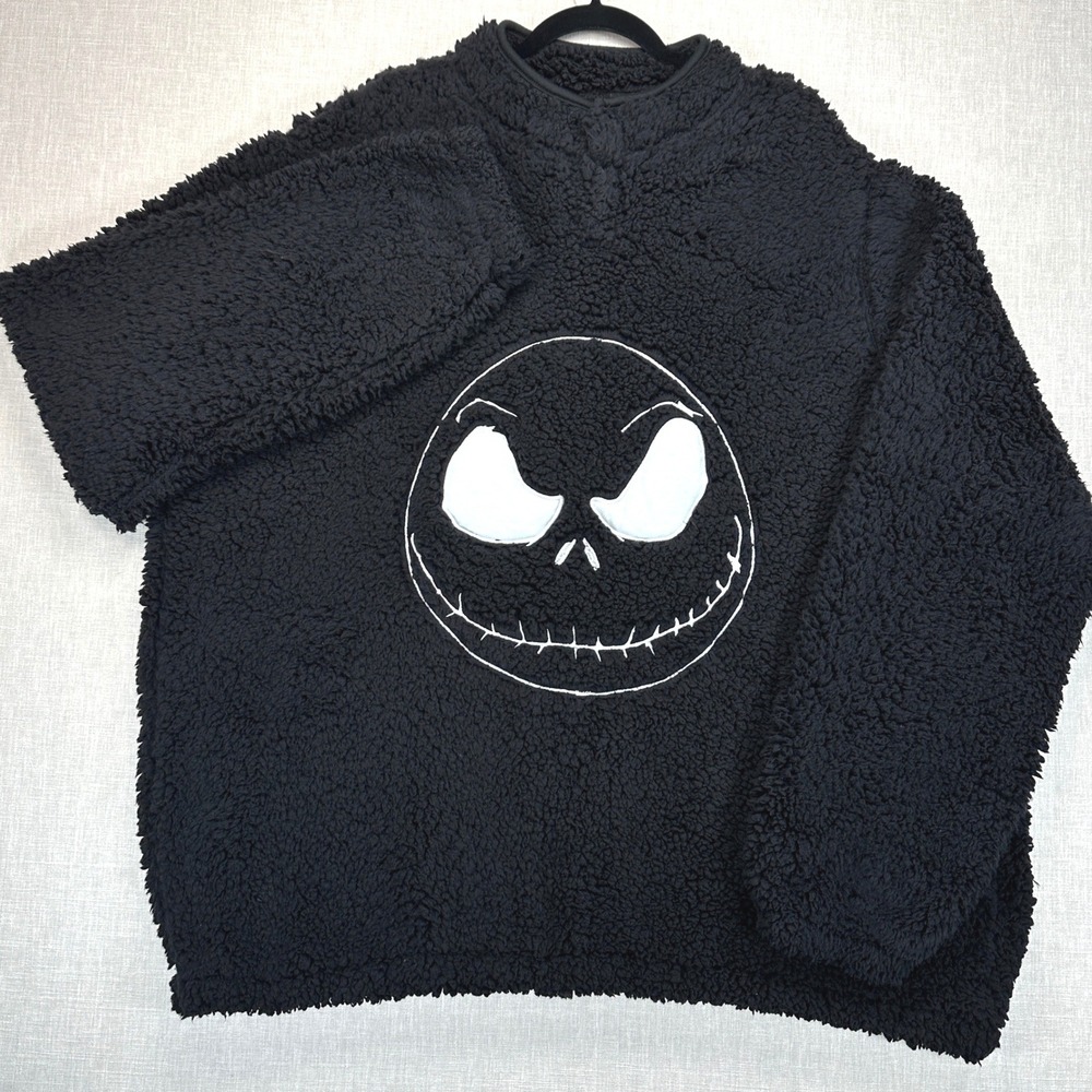 Nightmare Before Christmas Sherpa Pullover Jack Skellington Fuzzy Disney 3X Blk